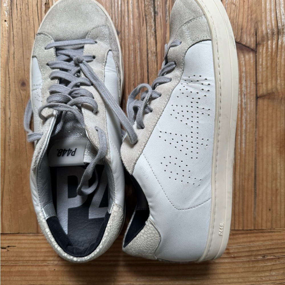 P448 Women's White and Gray Sneakers